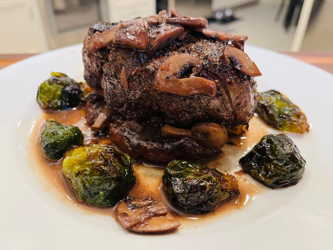 Featured image for “Pan-Seared Filet Mignon w/ Mushroom Red Wine Sauce”